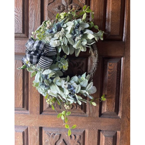20in Artificial Lambs Ear Wreath for Home Decoration - Picture 2 of 4